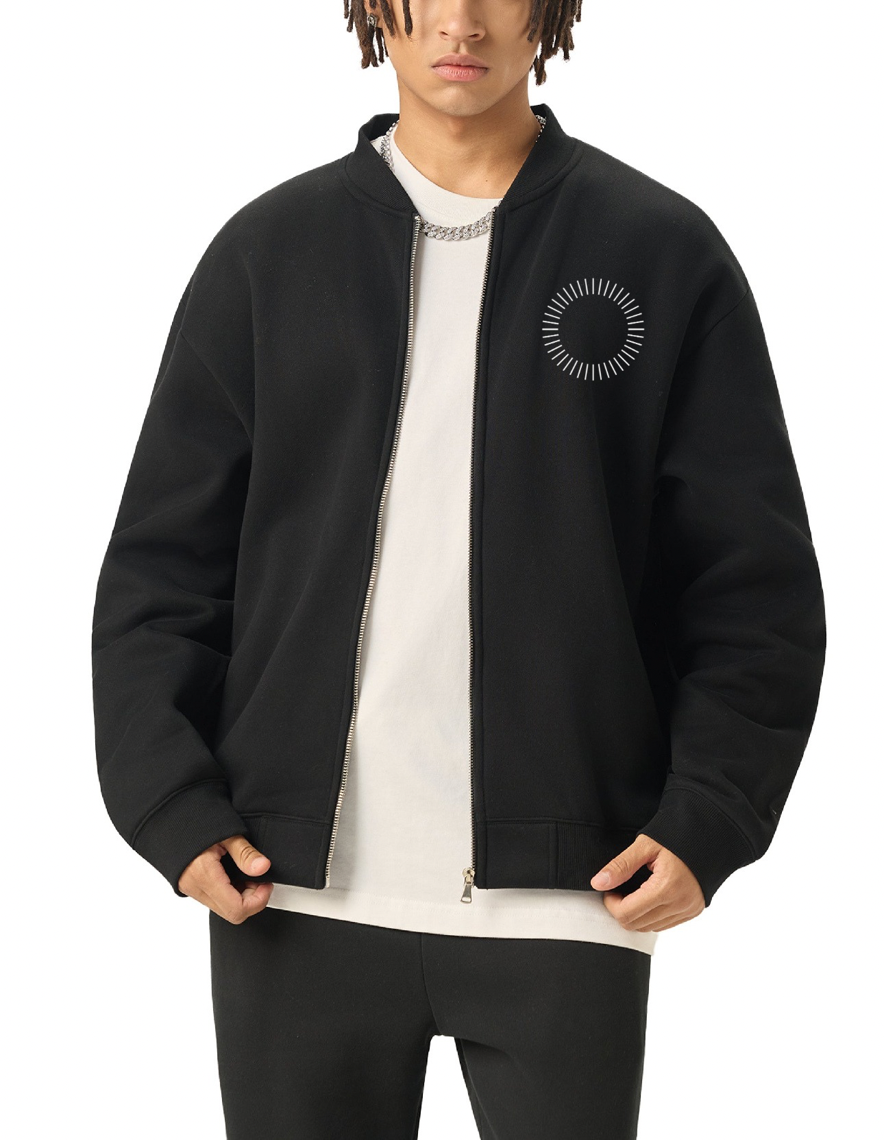 Essential Zip-Up Fleeced Varsity Jacket