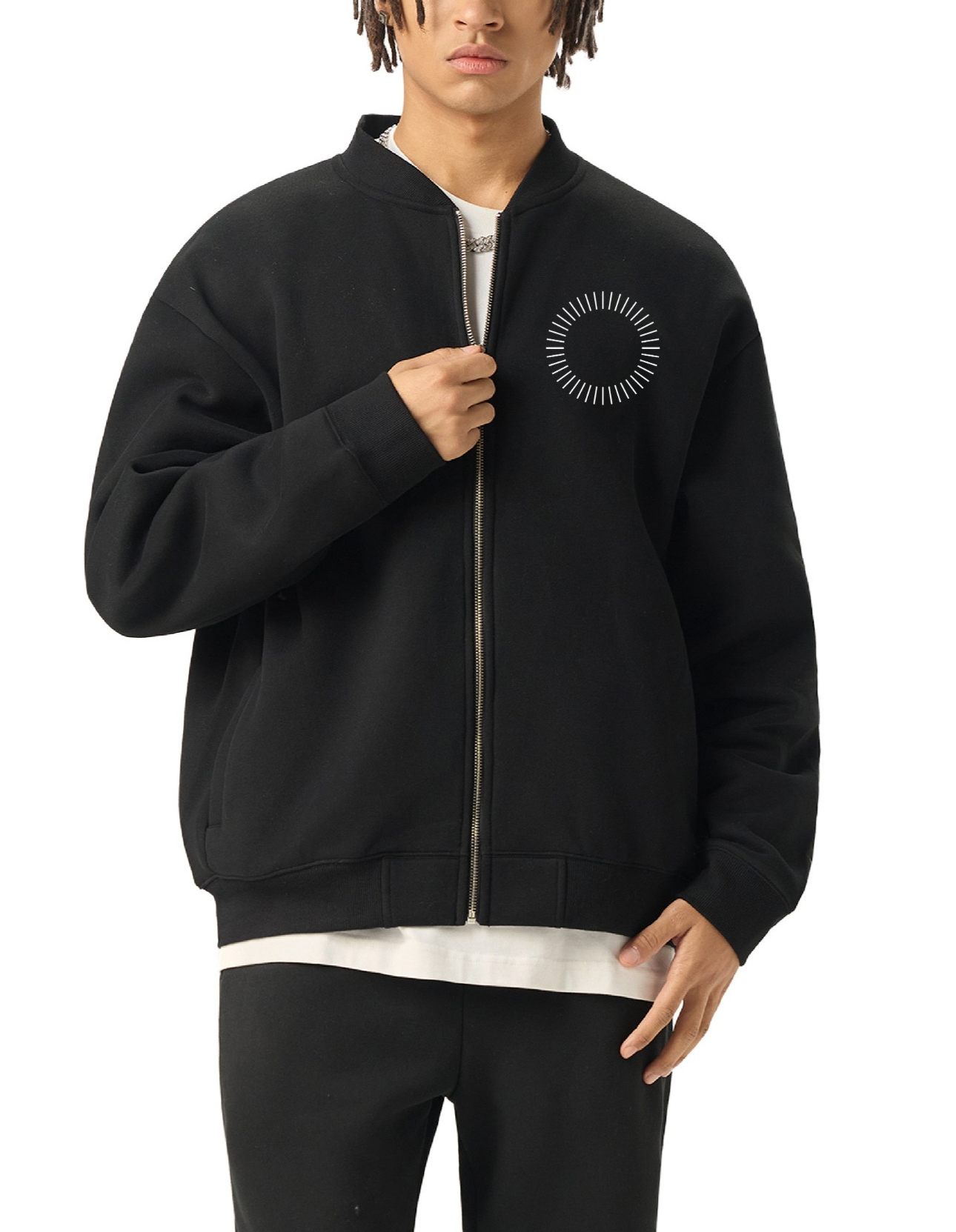 Essential Zip-Up Fleeced Varsity Jacket