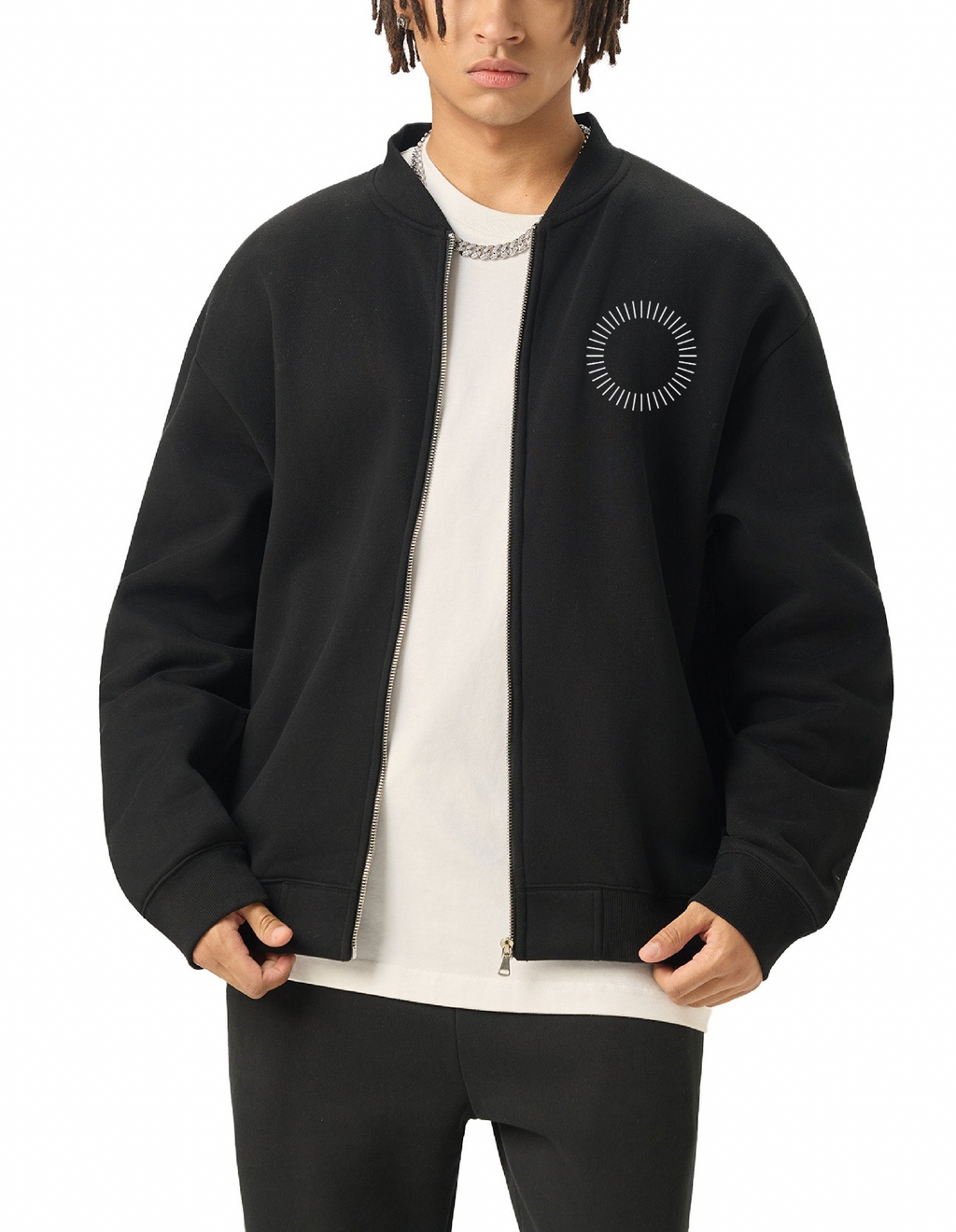 Essential Zip-Up Fleeced Varsity Jacket