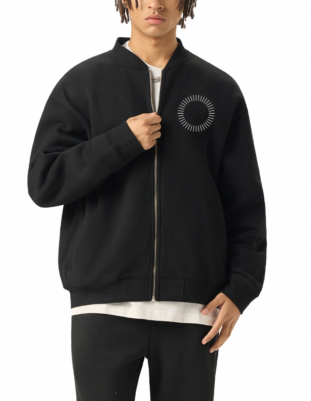 Essential Zip-Up Fleeced Varsity Jacket